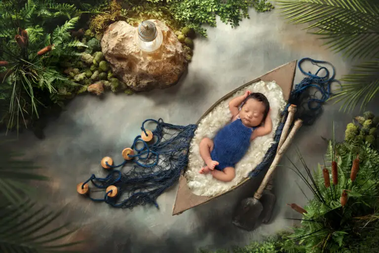 Boat themed newborn photo by Cincinnati newborn photographer Cream n Cocoa Photography, specializing in safe, baby-led posing and timeless portraits