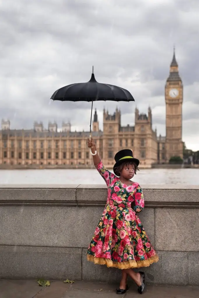 Fine Art Portrait photographer in Cincinnati took this photo of a girl with an umbrella in London